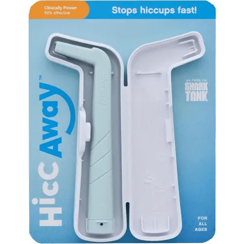 HiccAway Hiccup Straw - Stops Hiccups Naturally & Fast - As Seen On Shark Tank - Clinically Proven Relief for All Ages, Children & Adults - Safe & Reusable (HiccAway + Case Light Blue) 1 Pack