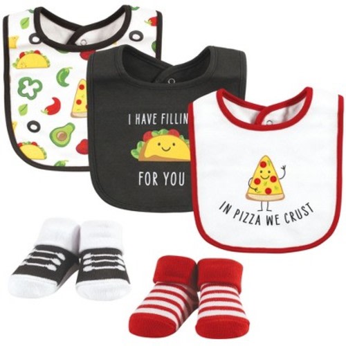 Hudson Baby Infant Boys Cotton Bib and Sock Set, Boys Pizza Taco, One Size