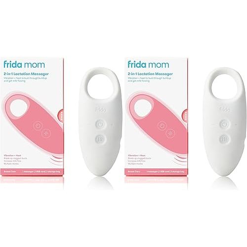 Frida Mom 2-in-1 Lactation Massager, Multiple Modes of Heat + Vibration for Clogged Milk Ducts, Increase Milk Flow, Breast Engorgement - USB Cord Included, White (Pack of 2)