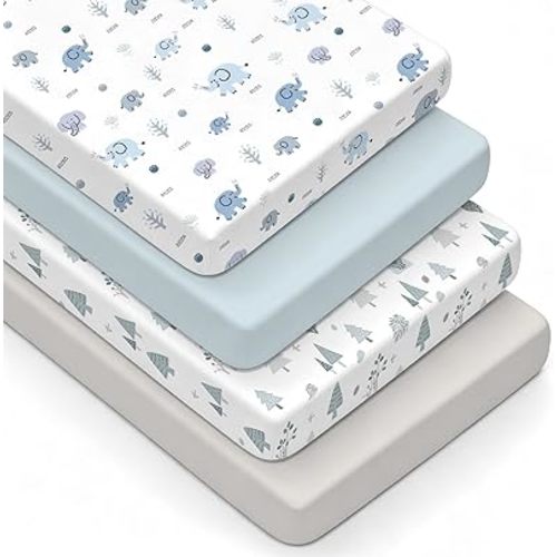 4-Pack Baby Crib Sheets for Boys Girls - Ultra Soft & Skin-Friendly Fitted Crib Sheet for Standard Crib and Toddler Mattress (Cyan)