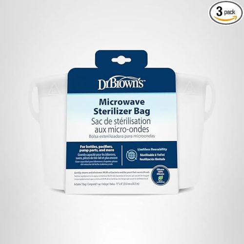 Dr. Brown's Microwave Steam Sterilizer Bag for Baby Bottles, Breast Pump Parts & Other Toddler Accessories, 100% Silicone, Reusable Sterilizing Bag