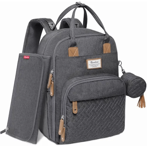 RUVALINO Diaper Bag Backpack, Multifunction Travel Pack Maternity Baby Changing Bags, Large Capacity, Waterproof, Dark Gray