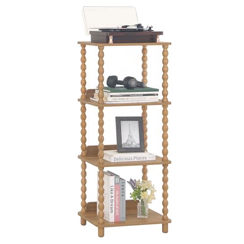 Fultyle Bookshelf, 4-Tier Bookcase with Open Shelves, Vintage Book Shelf for Small Spaces, Bedroom, Living Room and Office with Solid Wood Legs (Caramel Tan)