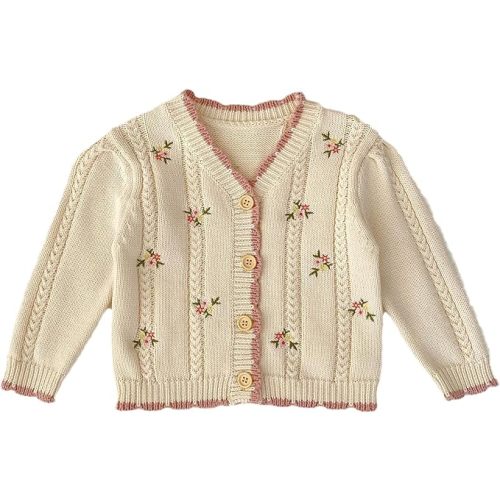 HOOLCHEAN Baby Girls Cotton Small Floral Embroidery Cardigan Sweater