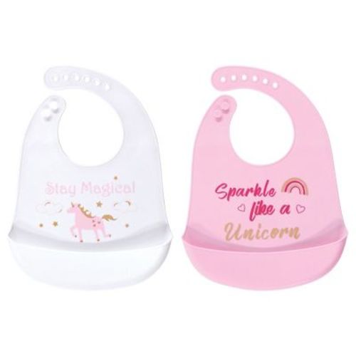 Luvable Friends Baby Girl Silicone Bibs 2pk, Sparkle Like A Unicorn, One Size