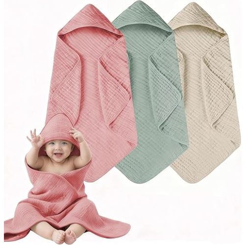 3-Pack Hooded Baby Towels for Newborn 100% Cotton Soft Babies Blanket Toddler and Kids Bath Towel Baby Essentials