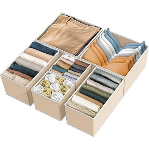 Simple Houseware Underwear Drawer Organizer for Lingerie/Undergarment/Bra/Panty/Sock/Onesie, Set of 6, Beige
