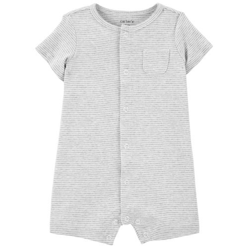 Baby Striped Snap-Up Romper - 6M - Grey