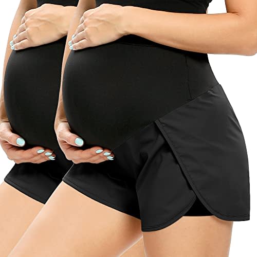 AMPOSH Women's Maternity Workout Shorts Over Belly Buttery Soft Athletic Yoga Running Shorts with Pocket