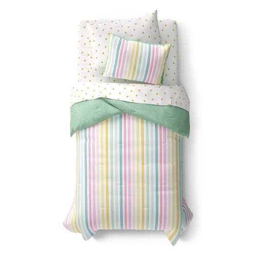 Mainstays Kids Rainbow Stripe Reversible Comforter Set with Sheets, Twin, 5 Pieces