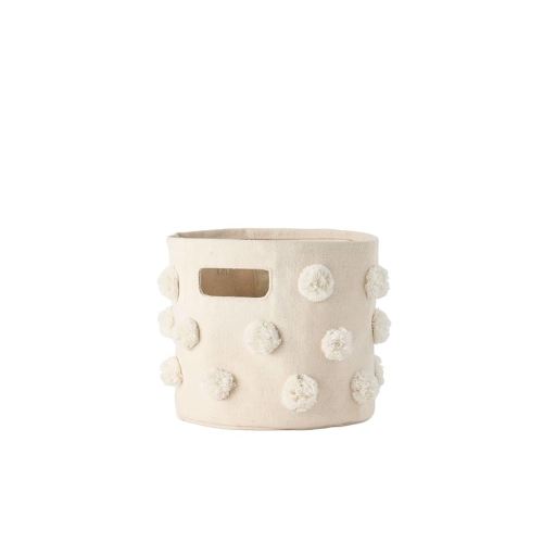 Pehr Pom Pom Basket, Mini (Natural) | 100% Cotton Canvas Storage for Nursery, Playroom & Home | Decorative Organizer | 8”D x 7”H