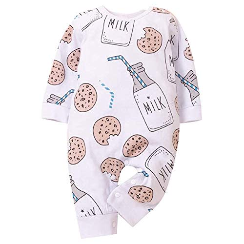 Baby One Piece Romper Bodysuit Jumpsuit Long Sleeve Milk/cookies Bodysuit 0-12M White