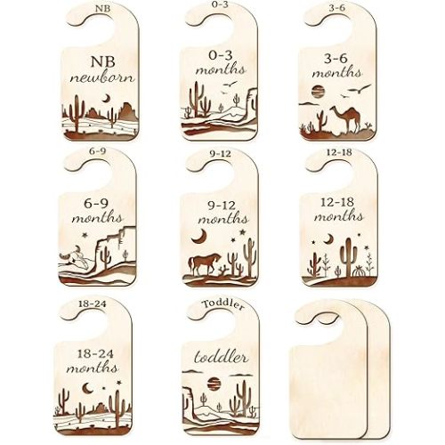 CRASPIRE 10Pcs Desert Wood Baby Wardrobe Dividers Nursery Decor from Newborn to 36 Month Closet Organizers Camel Pattern Hanger Seperaters Baby Nursery Wardrobe Hangers Divider for Newborn Shower