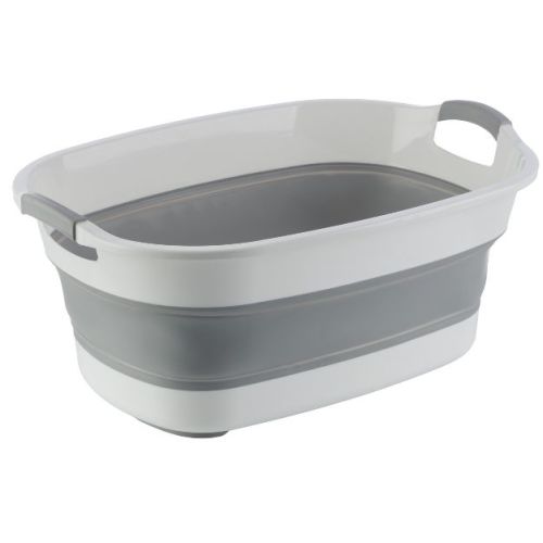 Collapsible Wash Basin - 20L Portable Sink with Drain Plug - Foldable Plastic Tub Dish Pan by Wakeman Outdoors (Gray)