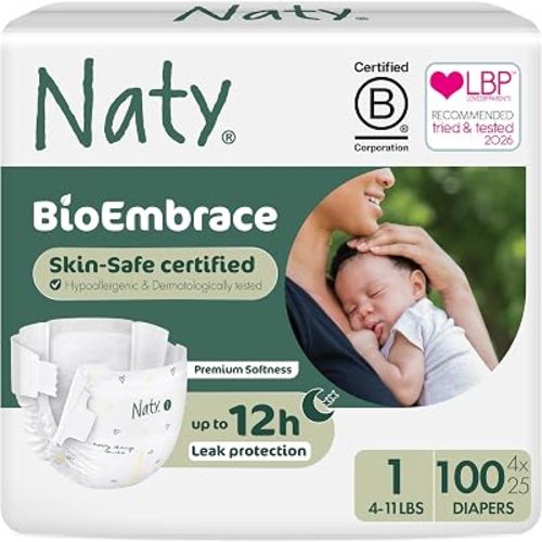 Naty BioEmbrace Baby Newborn Diapers, Size 1 (4–11 lbs), 100 Count