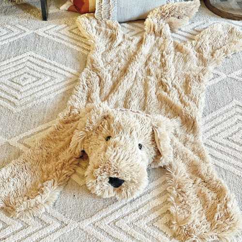 Golden Retriever Puppy Rug in Faux Fur for Kids Nursery