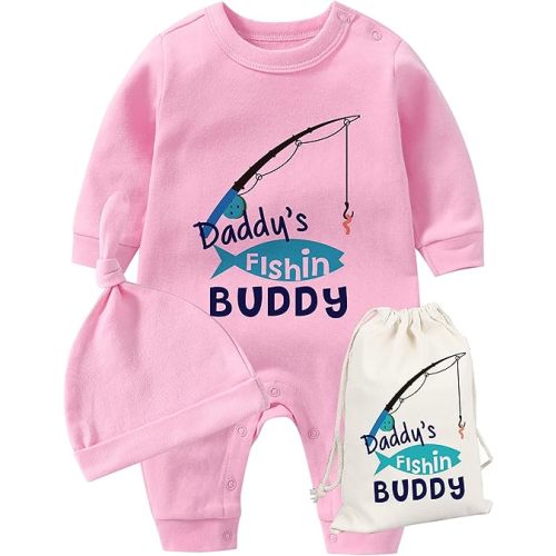 YSCULBUTOL Baby Twins Father Day Toddler Girl Clothes Daddy Fishing Buddy Baby Romper Birthday Dress