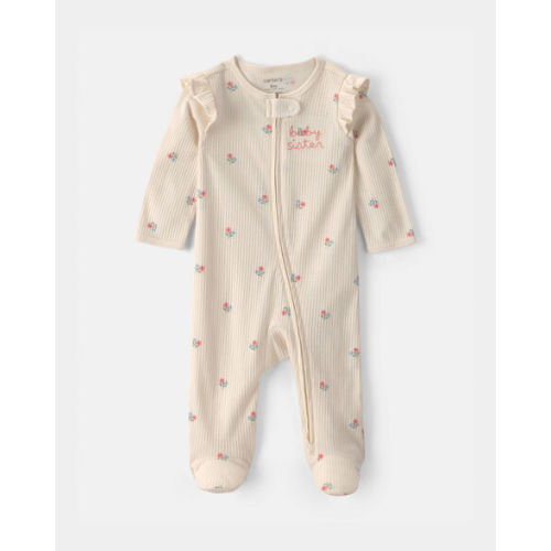 Baby Girl 'Baby Sister' Cotton 2-Way Zip Sleep & Play Pajamas - Ivory | Carter's