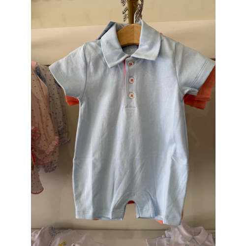 Pima Ryan Romper-blue with coral – Lele + Lane