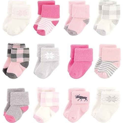 Hudson Baby Baby Girls' Cotton Rich Newborn and Terry Socks
