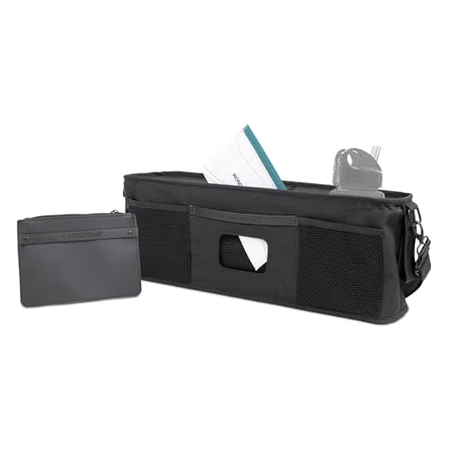WONDERFOLD Universal Parent Console Stroller Organizer with Insulated Cup Holders, Hook & Loop Closure Handle Attachment, 2 Storage Pockets, Removable Shoulder Strap for Easy Transport