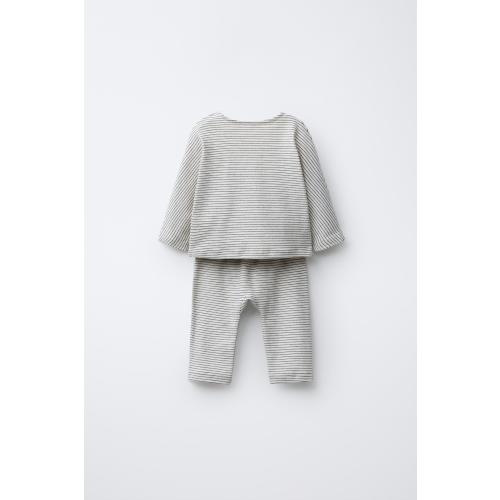 STRIPED T-SHIRT AND PANTS SET - Ecru / Black | ZARA United States