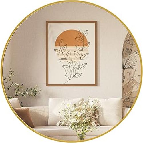 Sweetcrispy 24in Round Bathroom Mirrors for Wall, Bathroom Mirrors for Over Sink, Wall Decor for Bathroom, Entryway, Bedroom, Vanity, Classical Gold