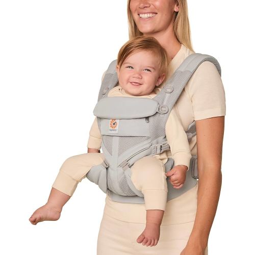 Ergobaby Omni Classic Baby Carrier Newborn to Toddler - Breathable Baby Carriers for Summer - All-Position Carrier with Lumbar Support (7-45 Pounds), Mesh, Pearl Grey
