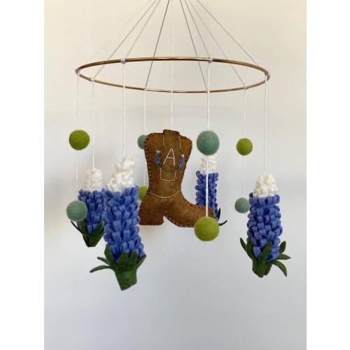 Texas Bluebonnet Baby Mobile | Cowboy Boot Baby Mobile | Texas Baby Mobile | Handmade Texas Baby Mobile | Southwestern Baby Mobile
