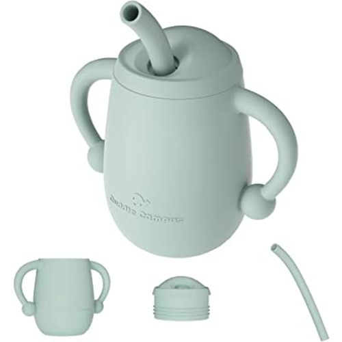 Cuddle Campus 100% Silicone Baby Training Cup, Shatterproof Toddler Sippy Cups with Straw, Open Cup for Baby, 6+ Months 4 Oz