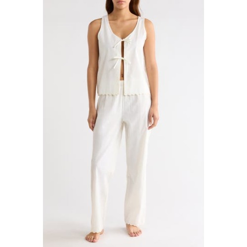 Stripe Scallop Edge Cotton Pajamas