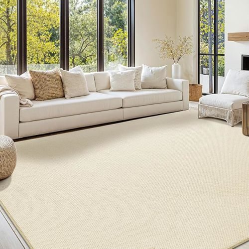 Shilucheng Wool Rug 8x10 Non-Slip, Blend 80% Wool and 20% Cotton Rugs for Living Room, Bedroom, Dinning Room, Soft Durable Cotton Backing Modern Area Rug (Beige)