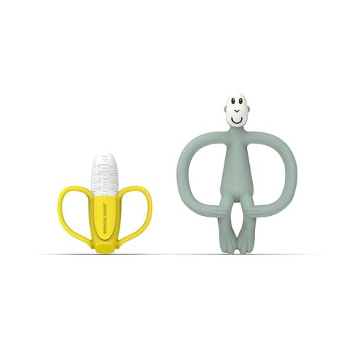 Matchstick Monkey Teething Gift Set for Babies – Includes Banana Soother & Monkey Teether, Easy-to-Grip BPA-Free Silicone for Teething Relief & Oral Development, 3 Months+, Mint Green