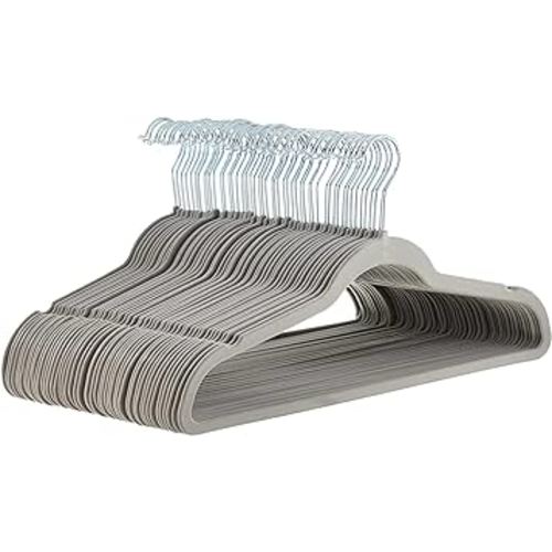 Amazon Basics Slim, Velvet, Non-Slip Suit Clothes Hangers, Gray/Silver - Pack of 50