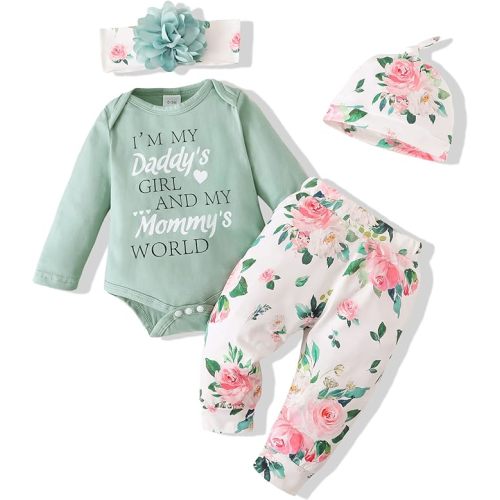 Renotemy Newborn Baby Girl Clothes Outfits Infant Romper Ruffle Floral Pants Cute Toddler Baby Girl Clothes Set