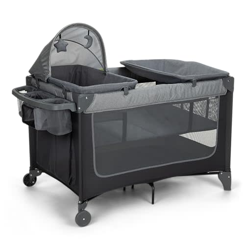 Safety 1st 4-in-1 Portable Play Yard with Bassinet, Portable Bassinet, and Flip-Away Changer, Gray
