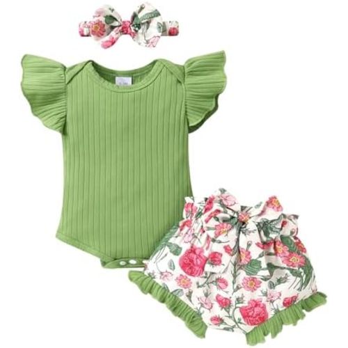 Tiny Cutey Newborn Infant Baby Girl Clothes Romper Floral Shorts Set Summer Outfits Baby Girls' Clothing