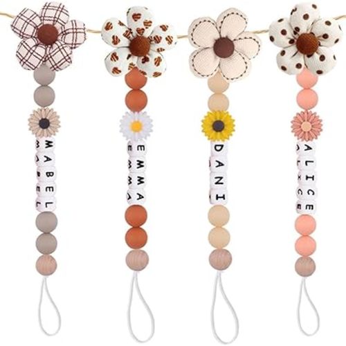 Personalized Pacifier Clip with Name for Baby Boys and Girls, Flower Pacifier Clip Personalized Name Pacifier Holder (Flower Clip)