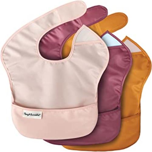 Tiny Twinkle Mess Proof Baby Bibs for Eating – Waterproof, Wipeable Toddler Bibs with Pocket – Baby Food Bibs for Girls & Boys(3 Pack,Blush, Burgundy)