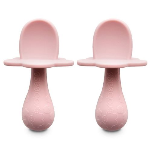Grabease Baby Silicone Spoon, Set of 2 for Baby-Led Weaning & First Stage Self-Feeding, Set of 2 Blush Spoons