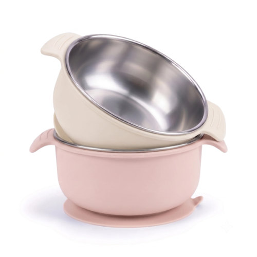 Stainless Steel Suction Bowl Set of 2 (Tofu & Pearl Blush)