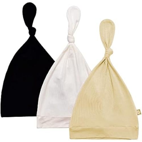 KYTE BABY Rayon Made from Bamboo Baby Beanie Hats - Super Soft Knotted Caps Available in Pattern and Solid Colors - 3 Pack