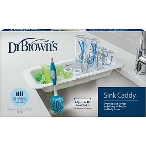 Dr. Brown's Sink Caddy for Baby Bottles and Parts with Two Brush Holders, Over The Sink Kitchen Storage, Drying Rack, and Organizer, BPA-Free