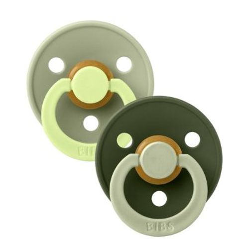 Bibs Studio Colour Fusion Latex Pacifiers 0-6m, Size 1 - Sage/Hunter Green Mix - 2pk: Rubber Latex, BPA-Free