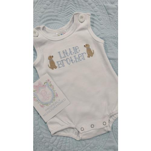 Personalized Little Brother Gown: Embroidered Puppy Sibling Shirt, Bubble, Romper