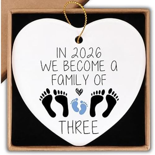 Gender Reveal Gifts Decorations In 2026 We Become A Family Of Three Christmas Ornament Keepsake Sign Heart Plaque Baby Shower Gifts For Boys Pregnancy Announcement Gifts Ideas Gifts For New Mom Dad