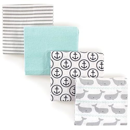 Hudson Baby Unisex Baby Cotton Flannel Receiving Blankets, Gray Whale, One Size
