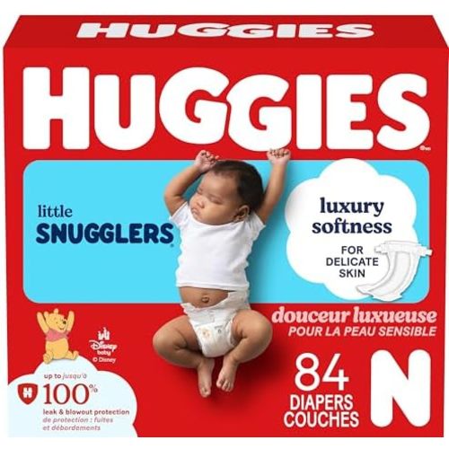 HUGGIES Newborn Diapers - HUGGIES Little Snugglers Disposable Baby Diapers, 84ct, Giga Pack
