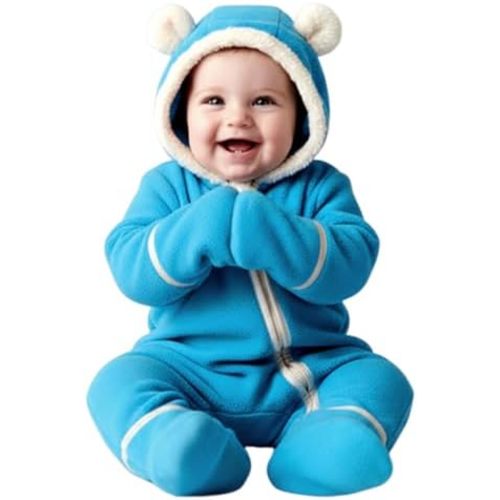 PATPAT Fleece Hooded Footed Clothes, Soft Warm Footie Covers, Car Seat Friendly, Easy Zip,Cute Romper Newborn Infant Jumpsuit
