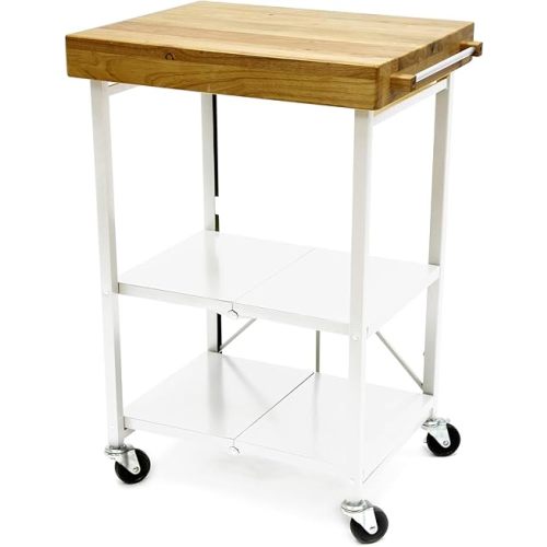 Origami Foldable Kitchen Island Cart, Rolling Storage Table Organizer with Wheels, White